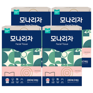 모나리자 천연펄프 미용티슈 2겹, 3개입, 4개