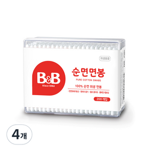 비앤비 순면 면봉, 200개입, 4개