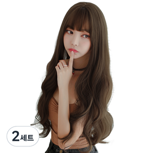 하이유니 네츄럴 웨이브 롱 통가발 73cm + 가발망 + 거치대 세트, 쿨브라운, 2세트