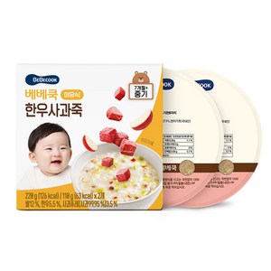 베베쿡 중기 한우사과죽 실온이유식 2p, 혼합맛(한우/사과), 220g, 1개