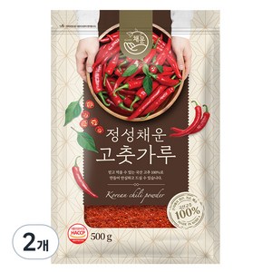 채운 정성채운 국산 고춧가루 보통굵기 보통매운맛, 500g, 2개