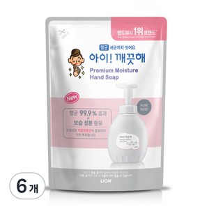 아이깨끗해 프리미엄 모이스처 핸드워시 퓨어로즈 리필, 400ml, 6개