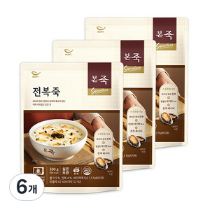 본죽 데워서 바로 먹는 전복죽, 330g, 6개