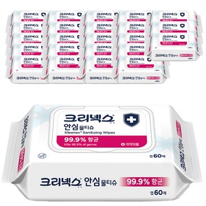 크리넥스 안심 물티슈 캡형, 상세내용참조, 60매, 24개