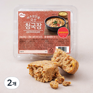 맑은물에 파주 장단콩 국산 청국장 2입, 400g, 2개