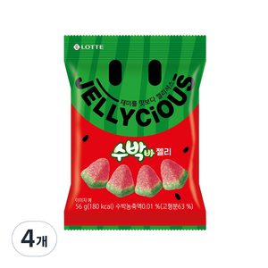 롯데웰푸드 젤리셔스 수박바 젤리, 56g, 4개