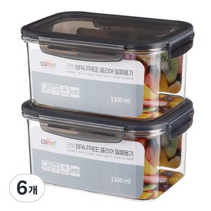 코멧 국내생산 BPA FREE 클리어 밀폐용기, 6개, 1.3L