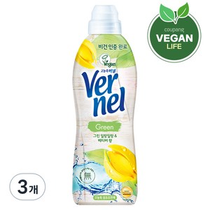 버넬 고농축 섬유유연제 그린 일랑일랑 & 베티버 본품, 900ml, 3개