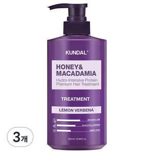 쿤달 허니 앤 마카다미아 헤어 트리트먼트 레몬버베나향, 500ml, 3개