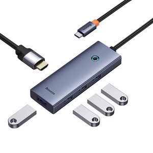 베이스어스 5in1 C타입 Hdmi 4K 스마트 미러링 원터치스크린 멀티허브 HDMI+USB3.0*4, 그레이, 1개