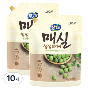 참그린 매실 청정 설거지 주방세제 리필, 960ml, 10개