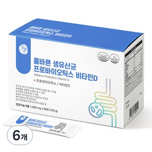 올바른건강식품 생유산균 프로바이오틱스 비타민D 90p, 135g, 6개