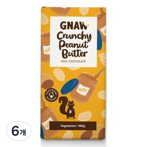 GNAW 밀크 초콜릿 크런치 땅콩 버터 바, 100g, 6개