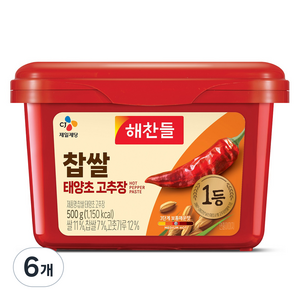 해찬들 찹쌀 태양초 고추장, 500g, 6개