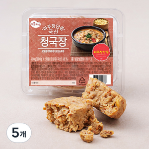 맑은물에 파주 장단콩 국산 청국장 2입, 400g, 5개