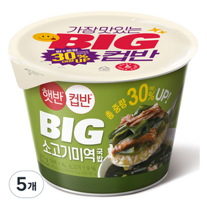 햇반컵반 BIG 소고기 미역 국밥, 311g, 5개