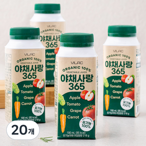 비락 유기가공식품 인증 야채사랑 365 주스, 190ml, 20개