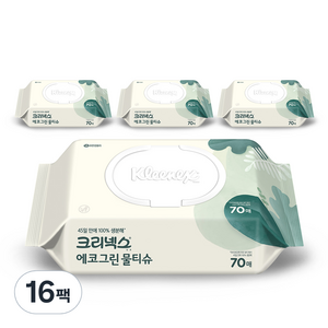 크리넥스 에코 그린 물티슈 캡형 랜덤 발송, 50g, 70개입, 16개