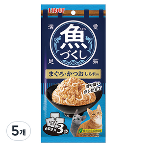 이나바 고양이 생선 가득 파우치, 혼합맛(참치/가다랑어/치어), 180g, 5개
