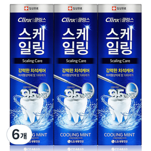 LG생활건강 클링스 스케일링 케어 쿨링민트 치약, 100g, 6개