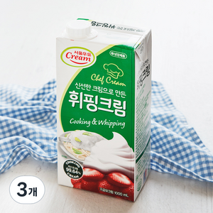 서울우유 신선한크림으로 만든 휘핑크림, 1L, 3개