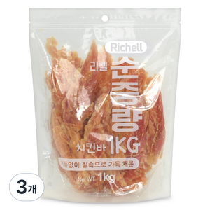 리첼 순중량 강아지 간식, 치킨바, 1kg, 3개