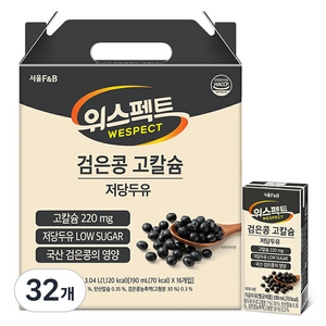 위스펙트 검은콩 고칼슘 저당두유, 190ml, 32개