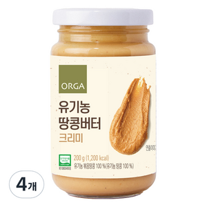 올가홀푸드 유기농 땅콩버터 크리미, 4개, 200g