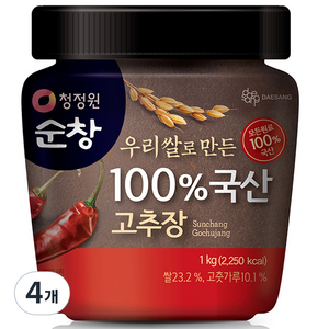 청정원순창 우리쌀로 만든 100% 국산 고추장, 1kg, 4개