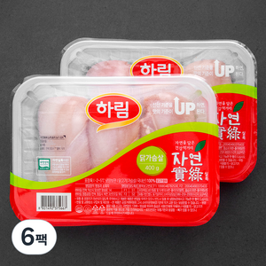 하림 자연실록 무항생제 인증 닭가슴살 (냉장), 400g, 6팩