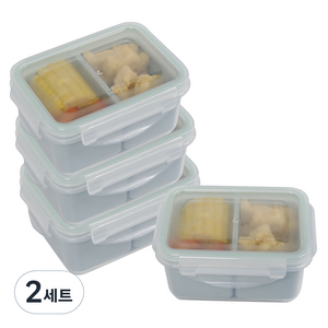 나누담 밀프랩 직사각 2칸 도시락통 세트 하늘색 450ml, 2세트, 도시락통 4p