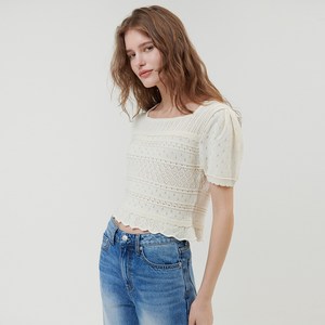 오앨 여성용 SQUARE NECK HALF SLEEVE KNIT