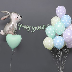 JOYPARTY 은박 아기토끼 마카롱 도트파스텔 풍선 생일파티세트 그린하트, 혼합색상, 1세트