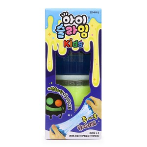 아모스 아이슬라임 KIDS 300g x 4종 세트, 투명, 하늘, 야광 옐로우, 야광 핑크, 4개