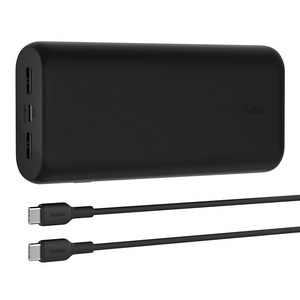 벨킨 BoostChage 3포트 컴팩트 보조배터리 20K + USB C to C 케이블 세트, BPB014btBK, 블랙(보조배터리)