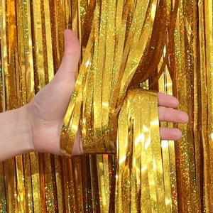 [에브리띵스마일] 파티커튼 42colos 홀로그램/새틴/파스텔/샤이니 수술 은박커튼, 홀로그램 골드, 2개