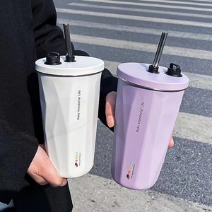 세계일주 TYESO 텀블러/콜드컵 600ml 스테인리 스보온보냉커피 잔+스테인리스빨대+세척솔 포함 BGVD-VDF63200R, 보라색, 1개