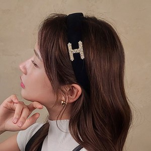초콜리트쥬얼리 로그 블랙벨벳 이니셜 큐빅 앤틱 와이드 헤어밴드 머리띠 - 5style