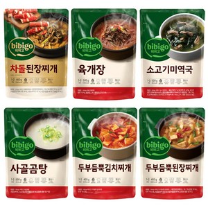 비비고 김치찌개 460g + 된장찌개 460g + 소고기미역국 500g + 육개장 500g + 차돌된장찌개 460g + 사골곰탕 500g, 1세트