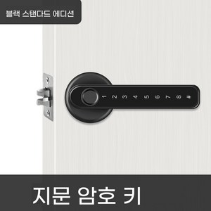 방문 비밀번호 도어락 손잡이 지문인식 디지털 사무실 문고리 잠금장치 스마트도어락, 2. 블랙 스탠다드 에디션(지문,번호,열쇠), 1개