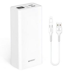 SPEEDY 슬림핏 대용량 보조배터리 30000mAh +C타입 케이블, SPE-B2PA30CPQ, 화이트