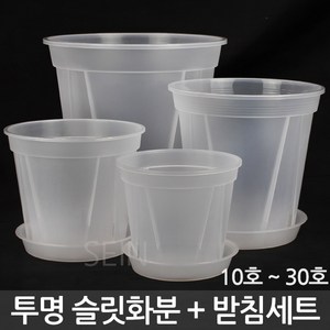 투명 슬릿 화분 + 받침 세트 - 슬릿분 투명 식물 플분 플라스틱 분갈이 중형 난 다육 장미 인테리어 홈가드닝 거실 베란다 매장, 1개