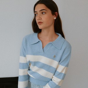 로라로라 여성용 COLLAR LOGO STRIPE KNIT