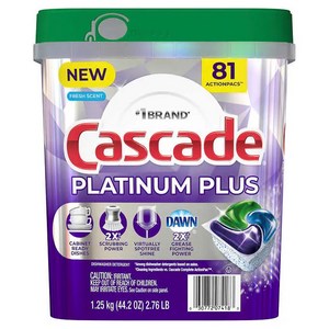 Cascade 캐스캐이드 플래티넘 식기 세척기 전용 세제 92입 프레쉬 센트 액션 팩 Platinum ActionPacs Dishwashe Detegent Fesh (92 ct.), 1.45kg, 1개