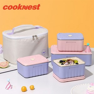 CookNest 직장인 304 스텐 보온 도시락통 세트 런치박스 식판도시락, 1세트, 600ml*3