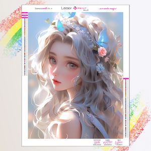 원형 보석십자수 키트보석 십자수 캔버스형Diy Anime Diamond Painting 소녀 꽃을 입고 전체 다이아몬드 모자이크 자수 크로스 스티치 다이아몬드 페인팅 키트 홈 장식, HH144, 라운드 40x50, 1개