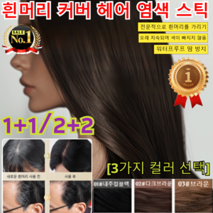 1+1/2+2 방수 땀방지 흰머리 커버 염색 헤어스틱 새까만 새치커버스틱 헤어 쿠션 흑채 새치커버 새치커버 스틱 헤어 새치 머리 부분 커버 스틱/안전 무해, [1+1]내추럴블랙+다크브라운