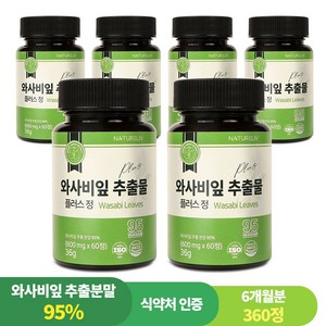 95% 와사비 잎 추출물 플러스 정 농약잔류 카페인검사 완료 국내산 식약처인증 HACCP, 6개, 60정