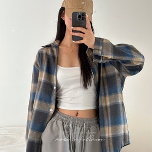 [오버핏]빈티지 체크 존예 색감 / 블루아콘빈티지체크셔츠CT