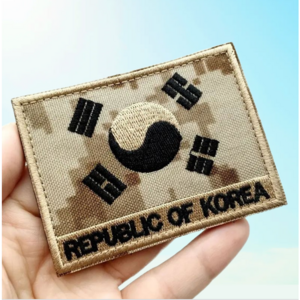 고급 태극기 자수 와펜 벨크로 찍찍이 2p 세트, 1세트, 브라운